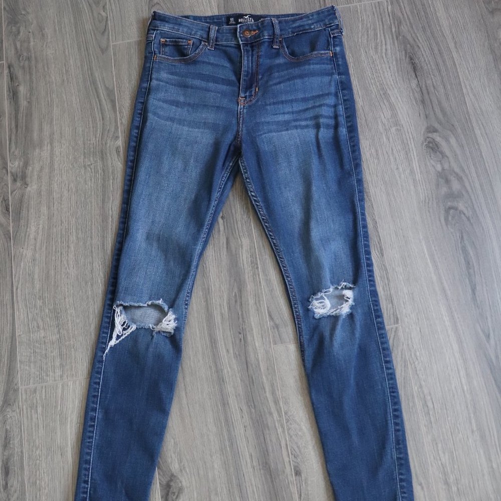 Dark Wash Hollister Distressed High Rise Jeans